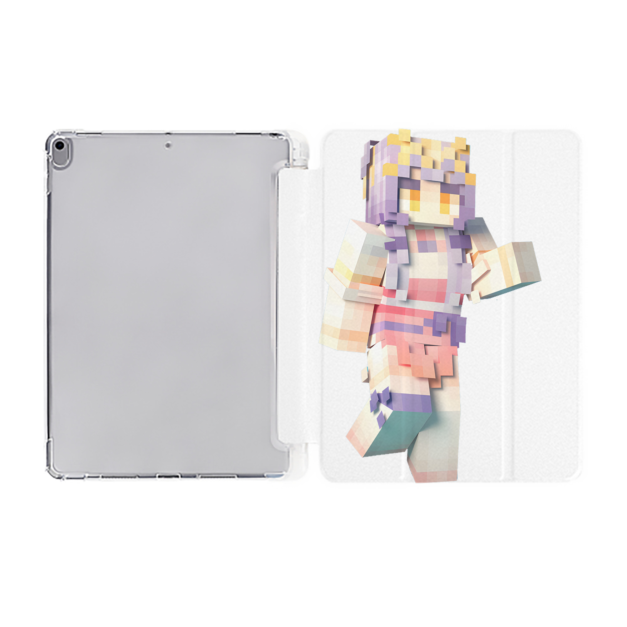 （画像用） マインクラフト ブロックの世界 Minecraft MC Block world IPad ケース ペン収納付き 三つ折りスタンド PUレザー×シリコン 対応機種9.5/10.5/10.9インチ